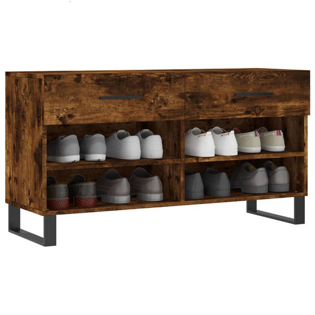 The Living Store Schoenenbank Industrial - 102 x 35 x 55 cm - gerookt eiken - duurzaam materiaal - veel opbergruimte