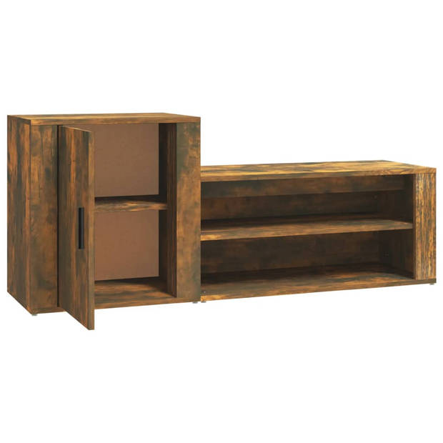 The Living Store Schoenenkast - Gerookt Eiken - 130x35x54 cm - Hoge kwaliteit bewerkt hout - 2 vakken