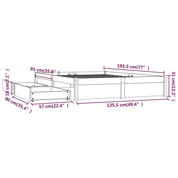 vidaXL Bedframe met lades zwart 120x190 cm