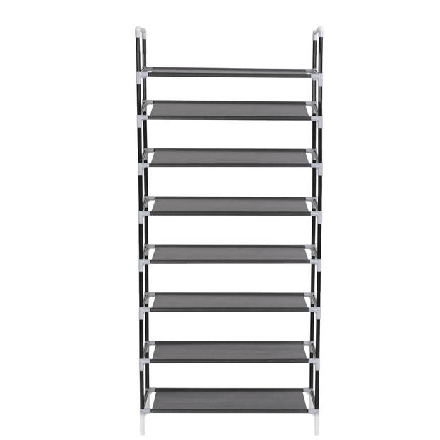 The Living Store Schoenenrek - Buisvormig metalen frame - 8 schappen - 60 x 29.5 x 134 cm - zwart