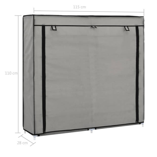 The Living Store Schoenenkast 5 schappen - 115 x 28 x 110 cm - Grijs - IJzeren buis en nonwoven stof