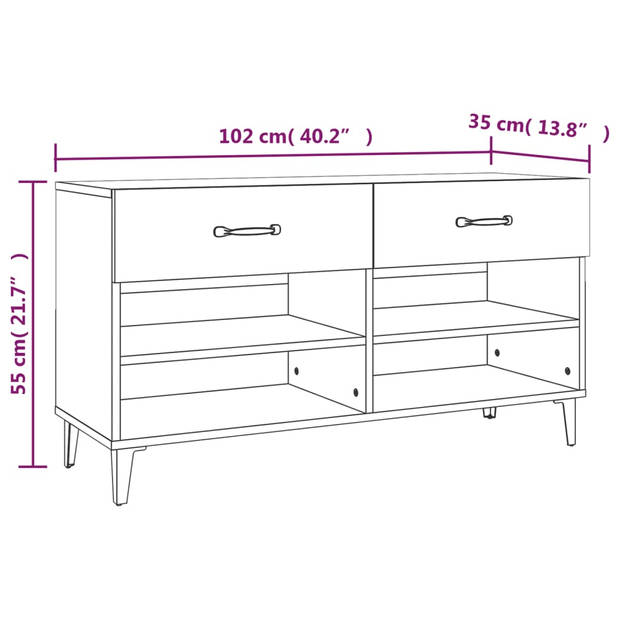 vidaXL Schoenenkast 102x35x55 cm bewerkt hout hoogglans wit