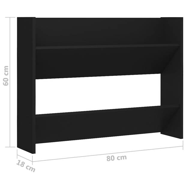 The Living Store Schoenenkast - zwarte spaanplaat - 80 x 18 x 60 cm - 2 schuine schappen