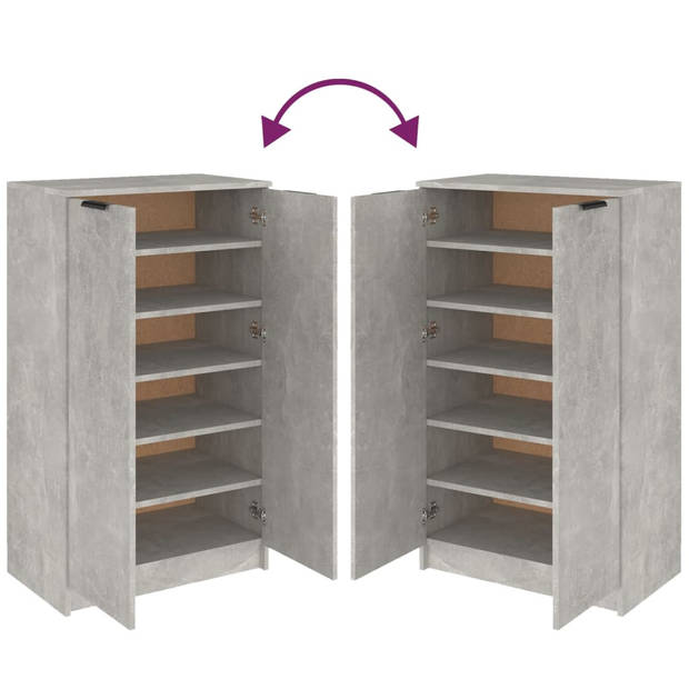 The Living Store Schoenenkast Betongrijs - 59 x 35 x 150 cm - Stevig bewerkt hout - Deuren en schappen - Stabiel blad