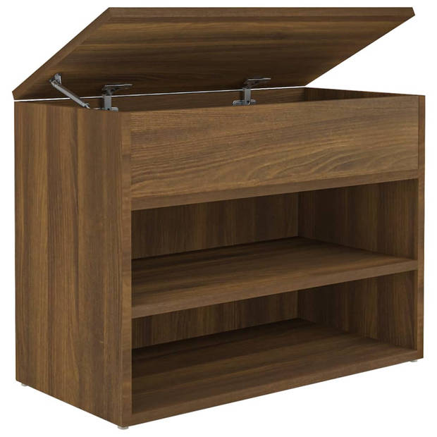 The Living Store Opbergbank Bruineiken - Schoenenrek met 2 schappen en kist - 60 x 30 x 45 cm - Bewerkt hout