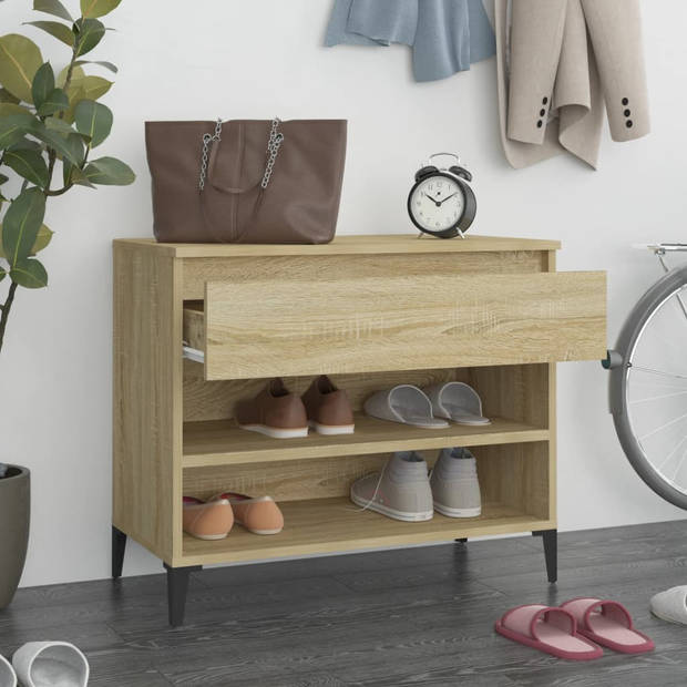 The Living Store Schoenenkast - Sonoma Eiken - 70 x 36 x 60 cm - Stevig bewerkt hout en metaal