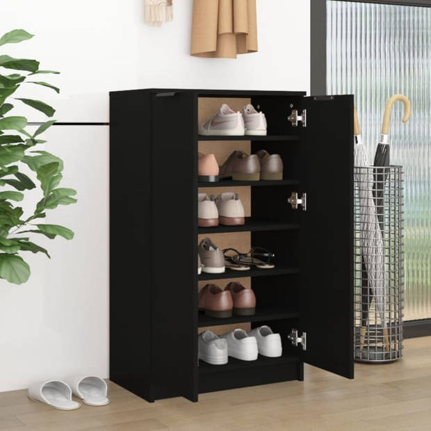 The Living Store Schoenenkast - Zwart - 59 x 35 x 100 cm - Bewerkt hout