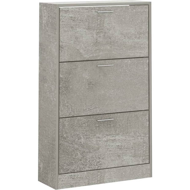 The Living Store Schoenenkast Betongrijs - 63 x 24 x 103 cm - Duurzaam bewerkt hout - 3 lades