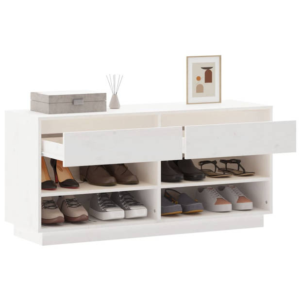 The Living Store Schoenenkast Grenenhout - 110 x 34 x 52 cm - Wit