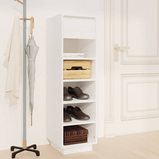 The Living Store Schoenenkast Zweefpoten - Wit - 34 x 30 x 105 cm - Massief grenenhout