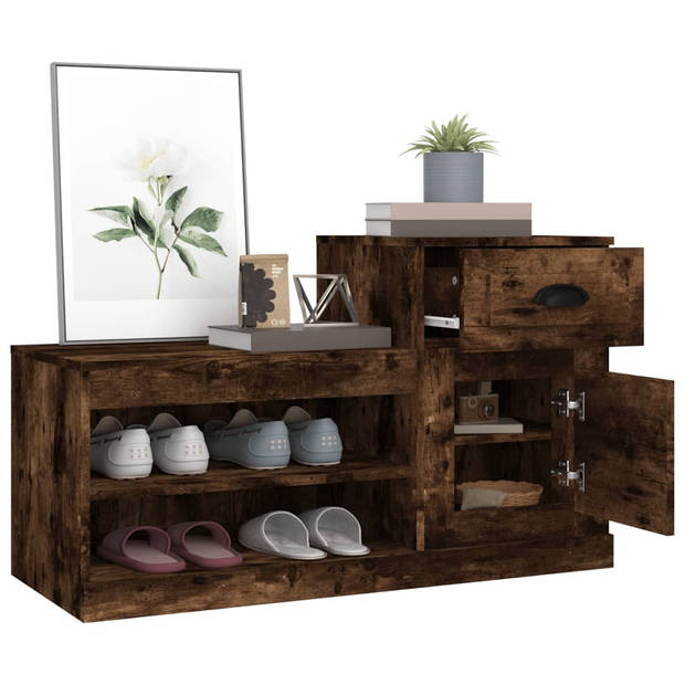 The Living Store Schoenenkast - Gerookt eiken - 100 x 42 x 60 cm - Duurzaam materiaal - Voldoende opbergruimte