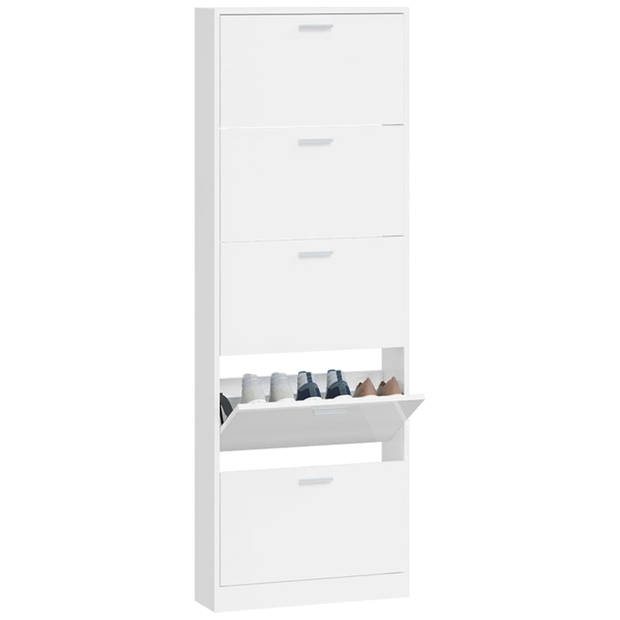 The Living Store Schoenenkast Lena - Schoenenrek 5 lades - 59x17x169 cm - Hoogglans wit