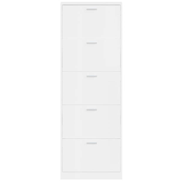 The Living Store Schoenenkast Lena - Schoenenrek 5 lades - 59x17x169 cm - Hoogglans wit