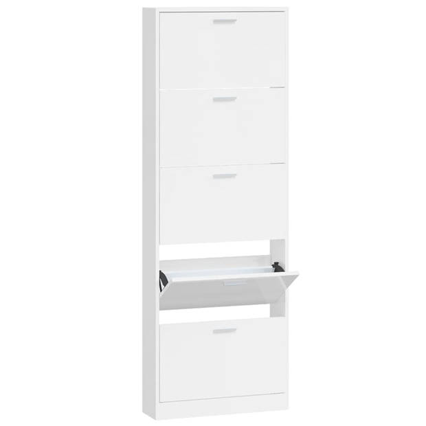 The Living Store Schoenenkast Lena - Schoenenrek 5 lades - 59x17x169 cm - Hoogglans wit