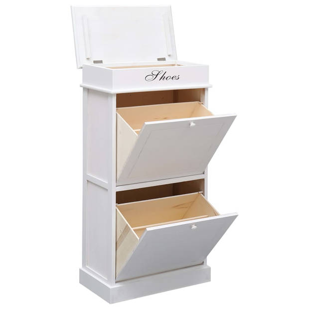 The Living Store Schoenenkast - Wit - 50x28x98cm - Paulowniahout en MDF