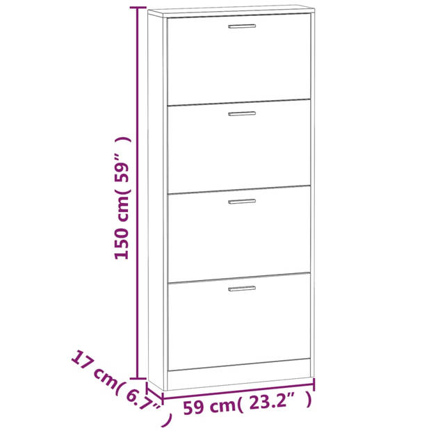 vidaXL Schoenenkast 59x17x150 cm bewerkt hout bruin eikenkleur