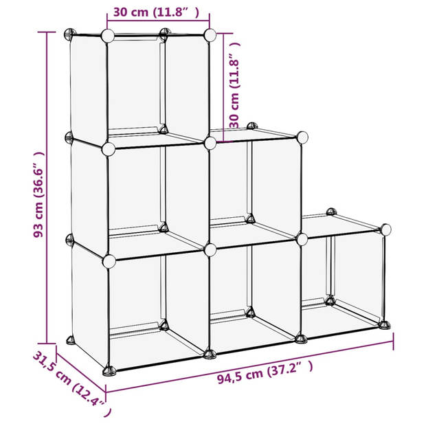 The Living Store Opbergkast - Zwart - 94.5 x 31.5 x 93 cm - 6 Vakken - Draagvermogen 10 kg - PP en Staal