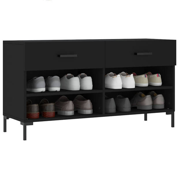 The Living Store Schoenenbank - hout en ijzer - 102x35x55cm - zwart