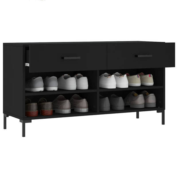 The Living Store Schoenenbank - hout en ijzer - 102x35x55cm - zwart