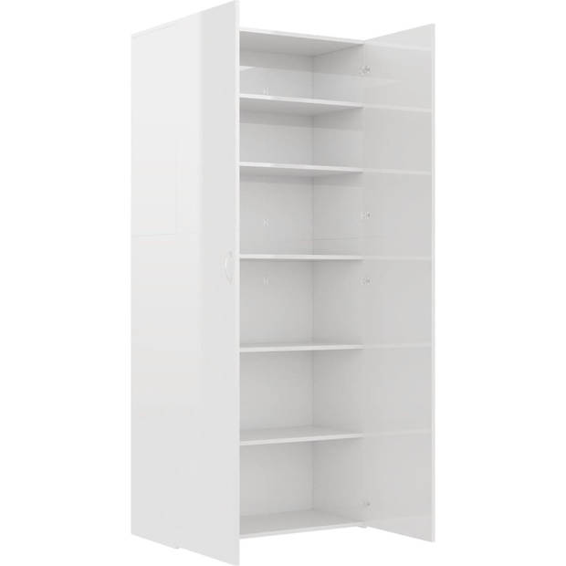 The Living Store Schoenenkast - Tijdloos - Slaapkamer of Gang - 80x35.5x180 cm - Hoogglans wit