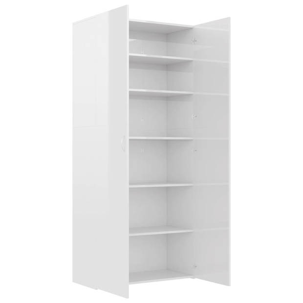 The Living Store Schoenenkast - Tijdloos - Slaapkamer of Gang - 80x35.5x180 cm - Hoogglans wit