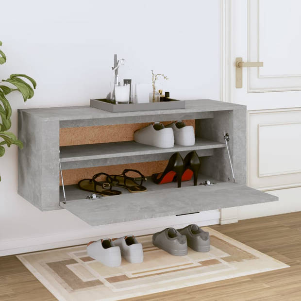 The Living Store Schoenenkast - Betongrijs - 100 x 35 x 38 cm - Bewerkt hout