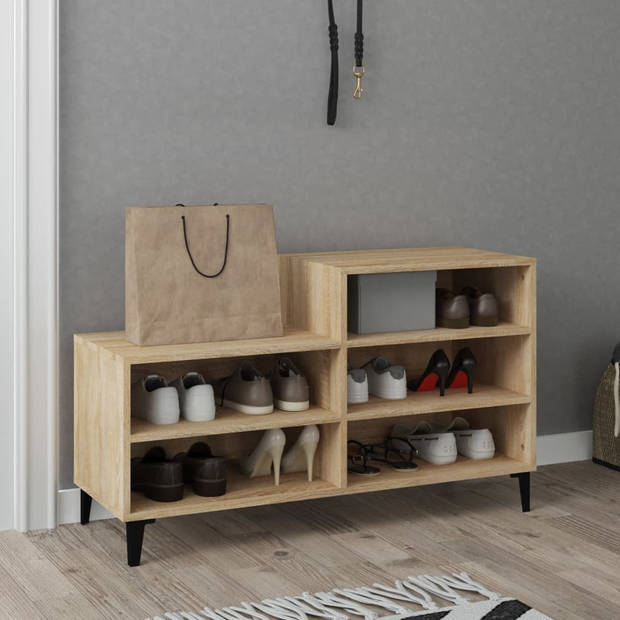 The Living Store Schoenenkast Sonoma Eiken - 102 x 36 x 60 cm - Bewerkt hout en metaal