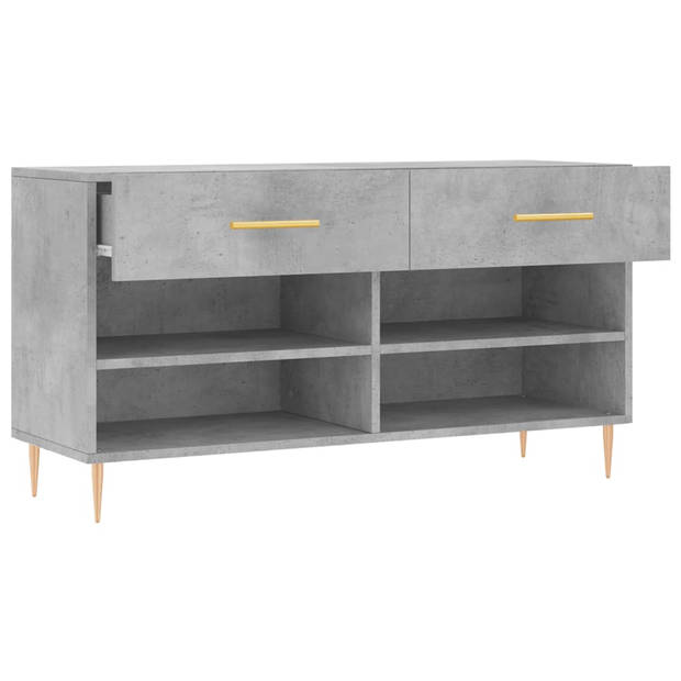 The Living Store Schoenenbank - Betongrijs - 102 x 35 x 55 cm - Met 2 lades - 4 planken