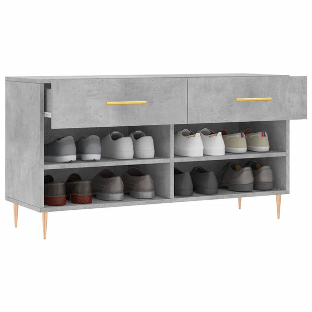 The Living Store Schoenenbank - Betongrijs - 102 x 35 x 55 cm - Met 2 lades - 4 planken