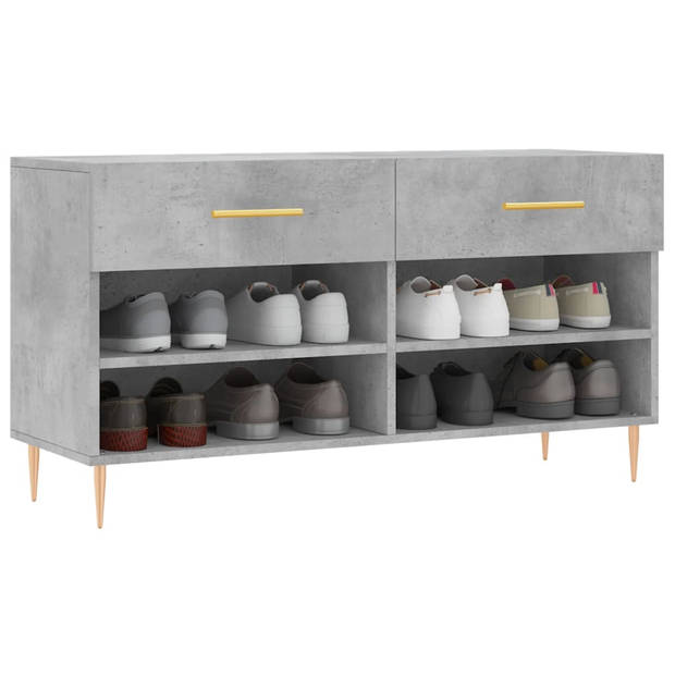 The Living Store Schoenenbank - Betongrijs - 102 x 35 x 55 cm - Met 2 lades - 4 planken