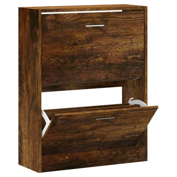 The Living Store Schoenenkast - schoenenrek - Gerookt Eiken - 63x24x81cm - 2 Lades