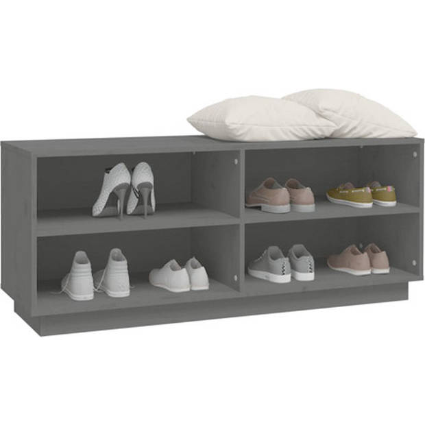 The Living Store Schoenenkast Houten - 110 x 34 x 45 cm - Grijs - Massief Grenenhout