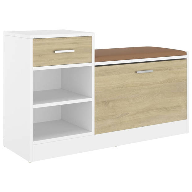 The Living Store Opbergbank - Schoenenkast - 94.5 x 31 x 57 cm - Wit en Sonoma Eiken