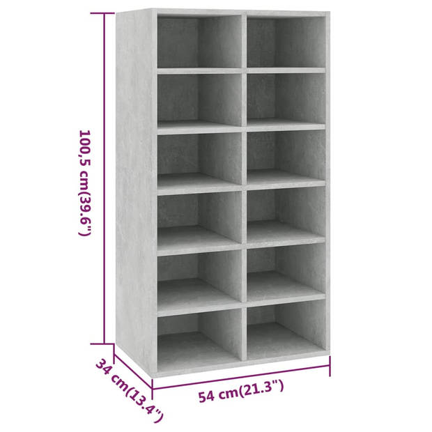 The Living Store Schoenenrek Betongrijs Bewerkt Hout - 54 x 34 x 100.5 cm - Duurzaam en Stevig