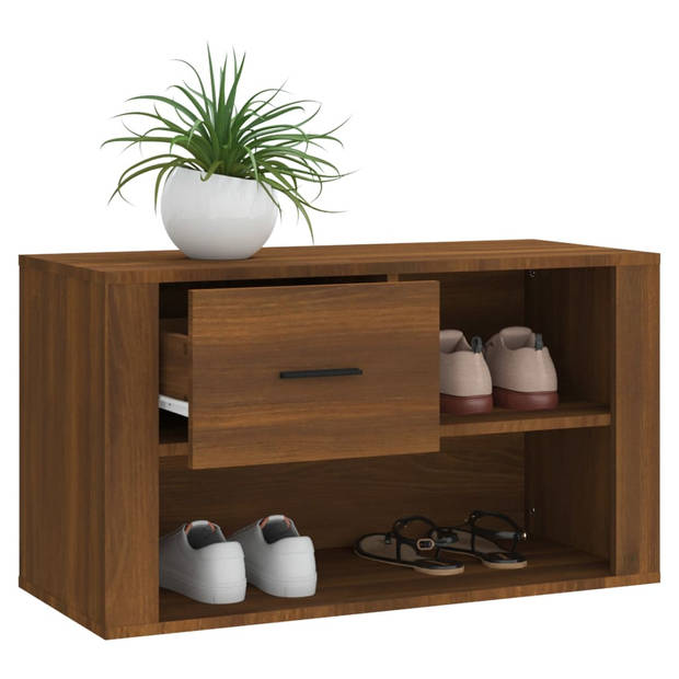 The Living Store Schoenenkast - Bruineiken - 80 x 35 x 45 cm - Opbergruimte - Stevig hout