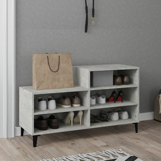 The Living Store Schoenenrek - Bewerkt hout - 102 x 36 x 60 cm - Betongrijs