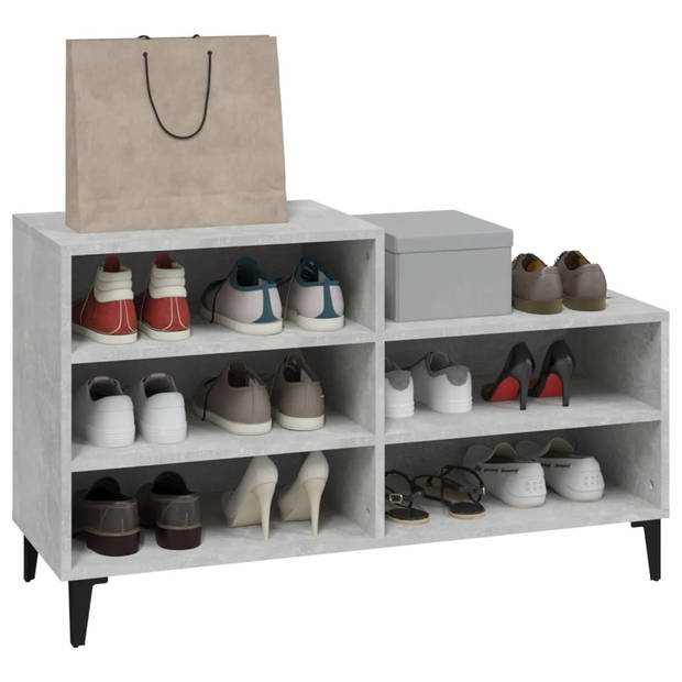 The Living Store Schoenenrek - Bewerkt hout - 102 x 36 x 60 cm - Betongrijs