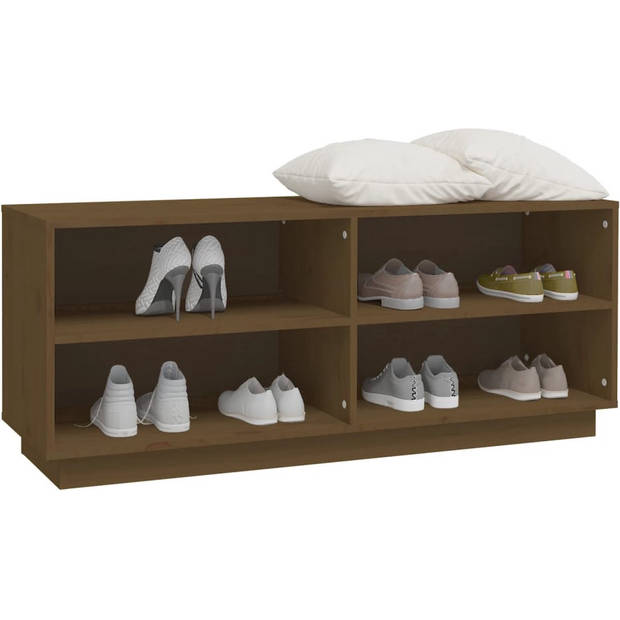 The Living Store Schoenenkast Grenenhout - 110 x 34 x 45 cm - Honingbruin