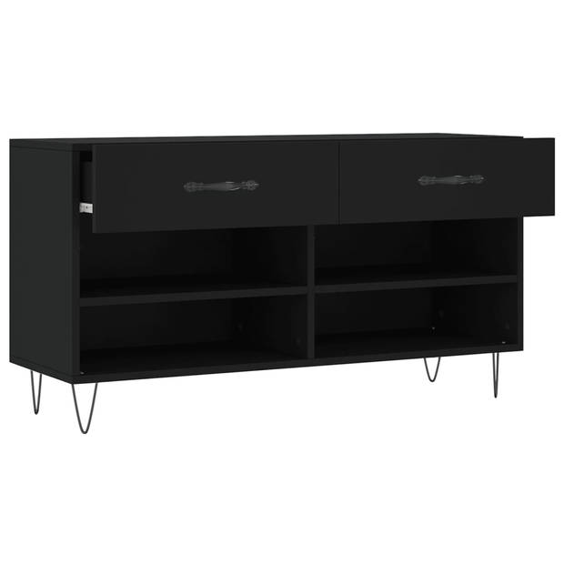 The Living Store Schoenenbank - Zwart - 102 x 35 x 55 cm - Duurzaam hout - Ijzeren poten