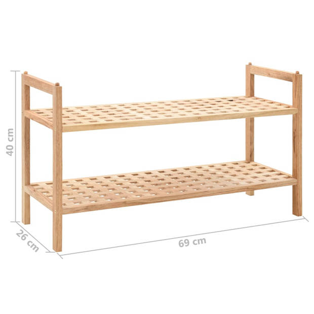 The Living Store Schoenenrek Walnoten Hout - 69 x 26 x 40 cm - 2 Schappen