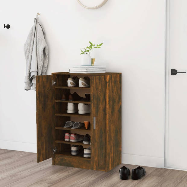 The Living Store Schoenenkast - Gerookt eiken - 60 x 35 x 92 cm - Bewerkt hout