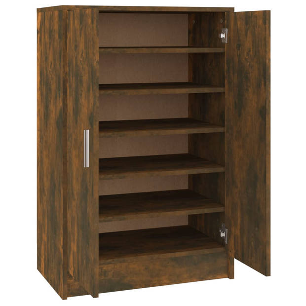 The Living Store Schoenenkast - Gerookt eiken - 60 x 35 x 92 cm - Bewerkt hout