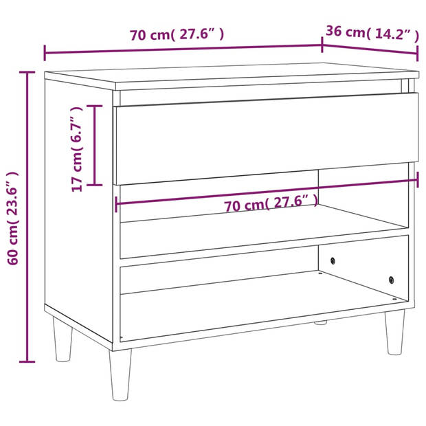 The Living Store Schoenenkast - Wit - 70 x 36 x 60 cm - Stevig bewerkt hout en eucalyptushout