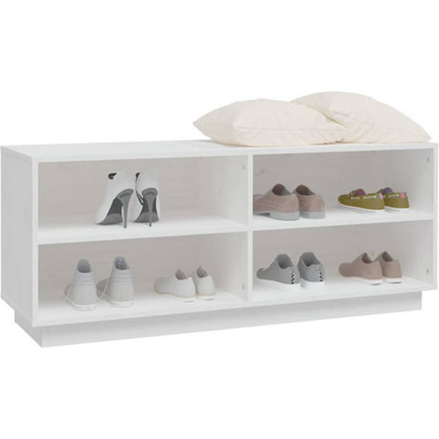 The Living Store houten schoenenkast - wit - 110 x 34 x 45 cm - massief grenenhout