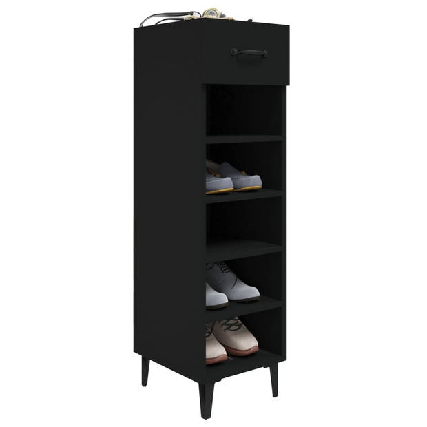 The Living Store Schoenenkast - Zwart - 30x35x105 cm - Metalen poten