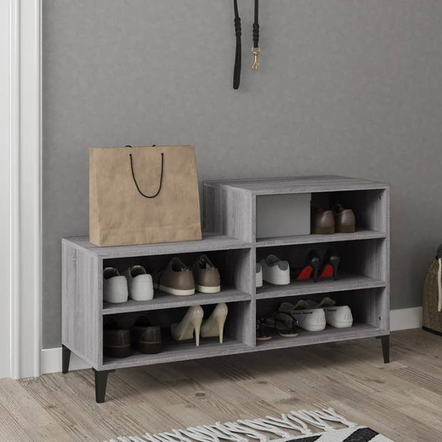 The Living Store Schoenenkast - Grijs Sonoma Eiken - 102x36x60 cm - Bewerkt hout en metaal