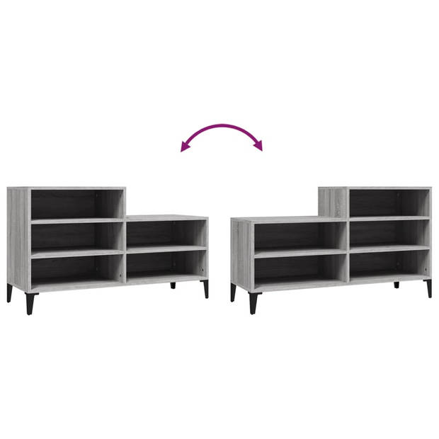 The Living Store Schoenenkast - Grijs Sonoma Eiken - 102x36x60 cm - Bewerkt hout en metaal