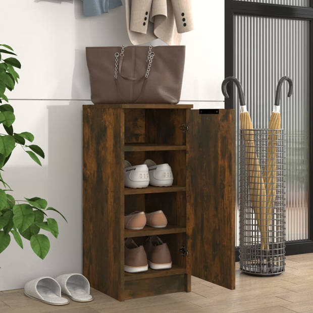 The Living Store Schoenenkast - Gerookt eiken - 30x35x70 cm - Bewerkt hout