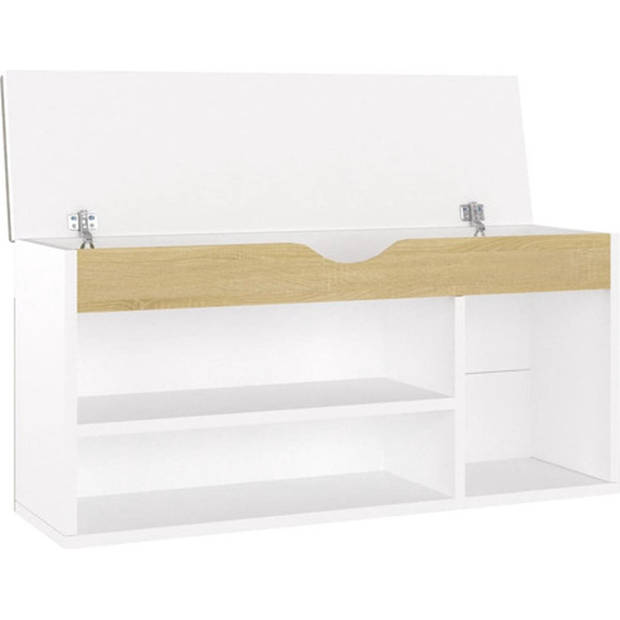 The Living Store Schoenenbank en kussen 104x30x49 cm spaanplaat wit sonoma eiken - Schoenenkast