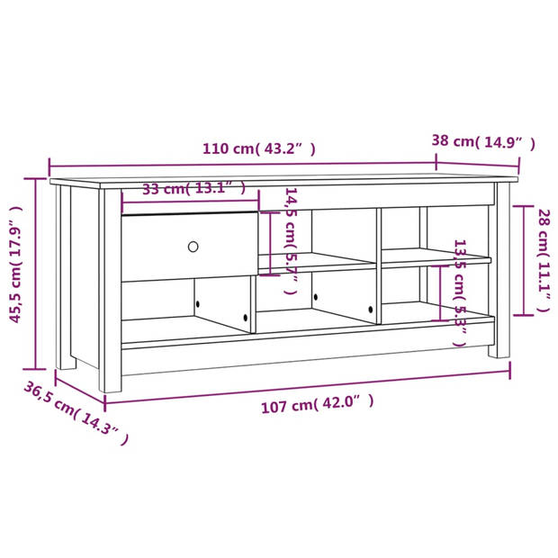 vidaXL Schoenenkast 110x38x45,5 cm massief grenenhout wit